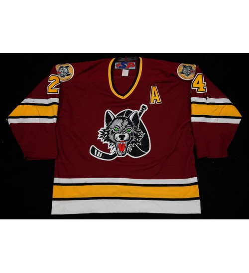 Custom AHL Chicago Wolves 24 Derek MacKenzie Hockey Jersey Road Burgundy