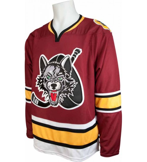 Custom AHL Chicago Wolves Hockey Jersey Road Burgundy