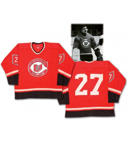 Custom AHL Cleveland Barons 27 Gilles Meloche Hockey Jersey Red