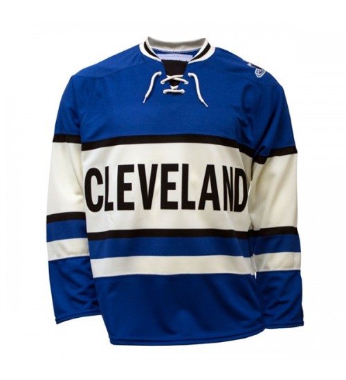 Custom AHL Cleveland Lake Erie Monsters Premier Hockey Jersey Blue Beige