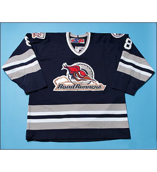 Custom AHL Edmonton Roadrunners 8 Tony Salmelaine Hockey Jersey Roay Dark Blue