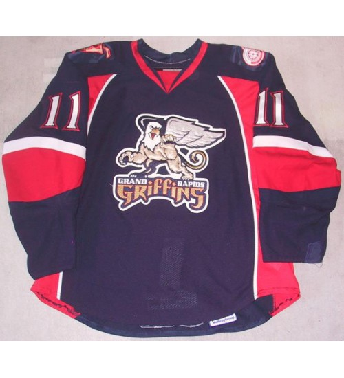 Custom AHL Grand Rapids Griffins 11 Ville Leino Hockey Jersey Road Dark Blue