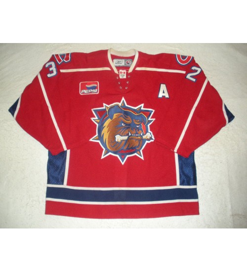 Custom AHL Hamilton Bulldogs 32 Ajay Baines Hockey Jersey Road Red