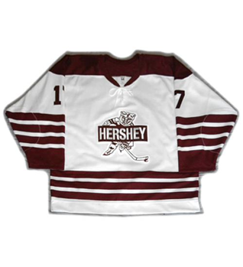 Custom AHL Hershey Bears 17 Bourque Hockey Jersey White