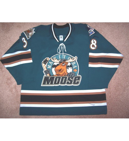 Custom AHL Manitoba Moose 38 Sylvain Blouin Hockey Jersey Home Blue