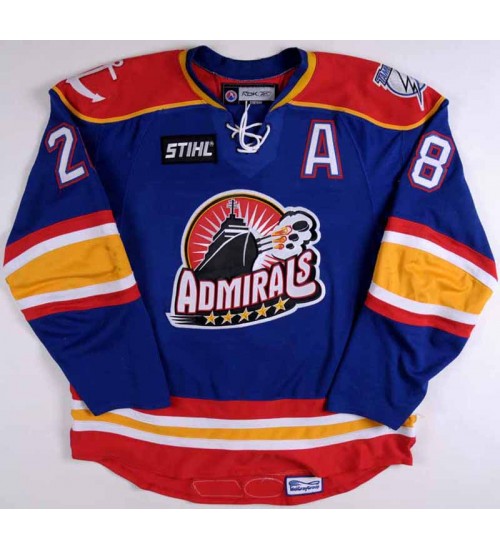 Custom AHL Norfolk Admirals 28 Jay Leach Premier Hockey Jersey Blue