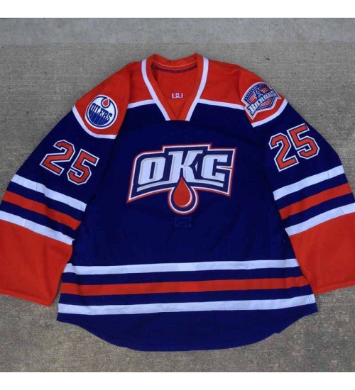 Custom AHL Oklahoma City Barons 25 Erick Lizon Premier Authentic Hockey Jersey Blue