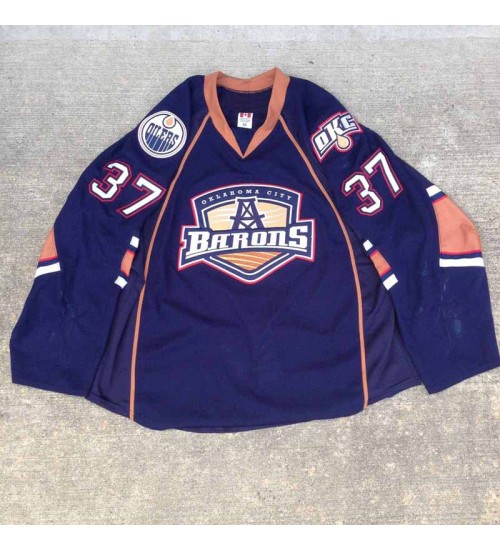 Custom AHL Oklahoma City Barons 37 Denis Grebeshkov Premier Authentic Hockey Jersey Blue