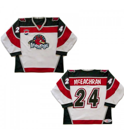 Custom AHL Rockford IceHogs 24 Sean McEachran Authentic Hockey Jersey White