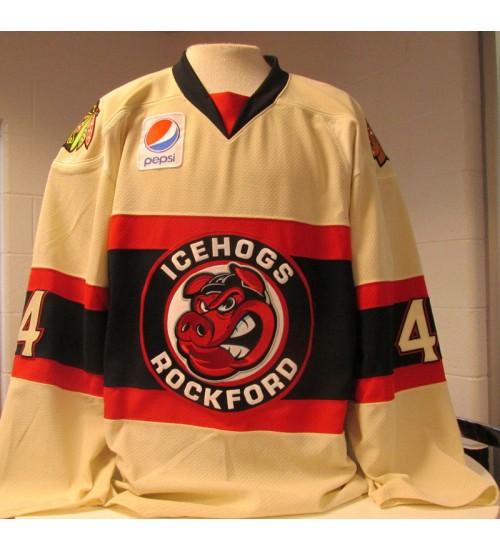 Custom AHL Rockford IceHogs 4 Hartman Premier Authentic Hockey Jersey Alternate Beige