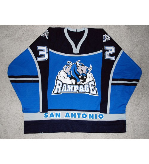 Custom AHL San Antonio Rampage 32 Stephane Matteau Authentic Hockey Jersey Blue