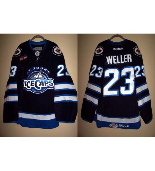 Custom AHL St Johns IceCaps 23 Weller Authentic Toronto Marlies  Hockey Jersey Home Blue