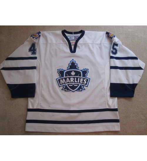 Custom AHL Toronto Marlies 45 Martin Sagat Authentic Hockey Jersey Away White