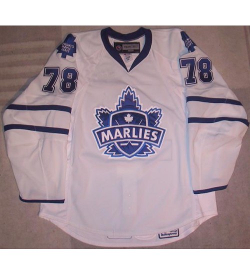 Custom AHL Toronto Marlies 78 Josef Boumedienne Authentic Hockey Jersey Away White