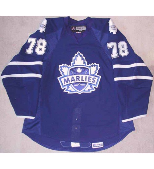 Custom AHL Toronto Marlies 78 Josef Boumedienne Authentic Hockey Jersey Home Blue