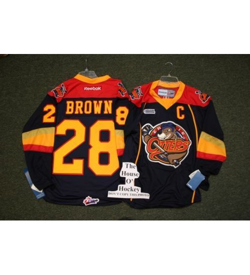 Custom CHL Erie Otters OHL 28 Connor Brown Authentic Reebok Hockey Jersey Navy