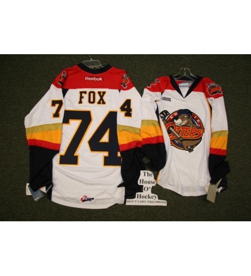 Custom CHL Erie Otters OHL 74 Dane Fox Authentic Reebok Hockey Jersey White