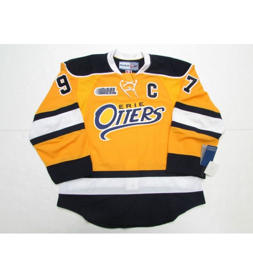 Custom CHL Erie Otters OHL 97 Connor McDavid Authentic Hockey Jersey Alternate Yellow