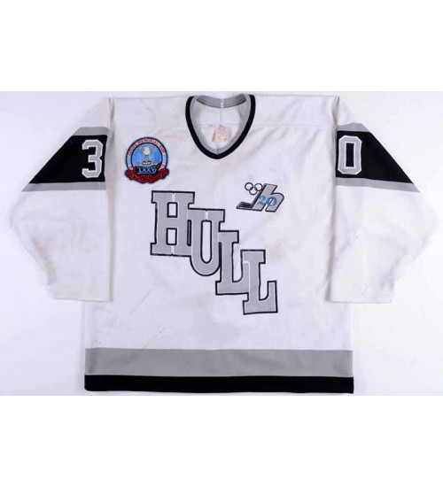 Custom CHL Hull Olympiques 30 Thierry Mayer QMJHL Authentic Hockey Jersesy White