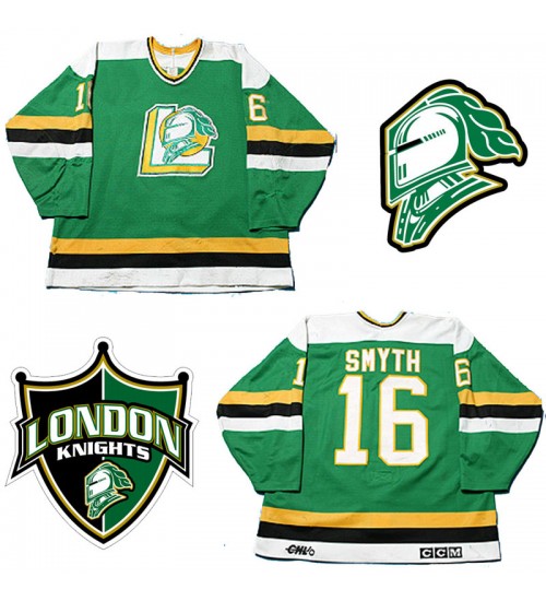 Custom CHL London Knights OHL 16 Brad Smyth Authentic Hockey Jersey Road Green