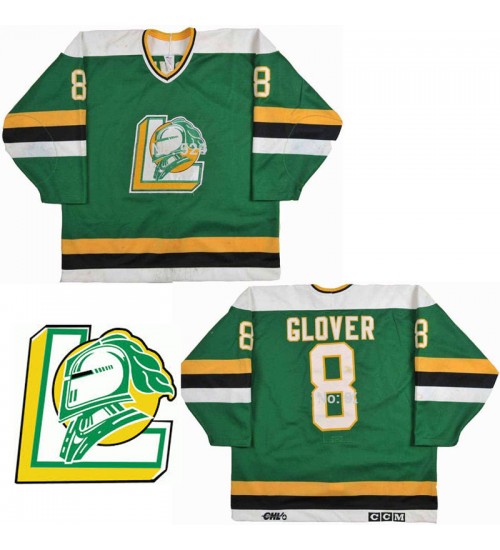 Custom CHL London Knights OHL 8 Jason Glover Authentic Hockey Jersey Away Green