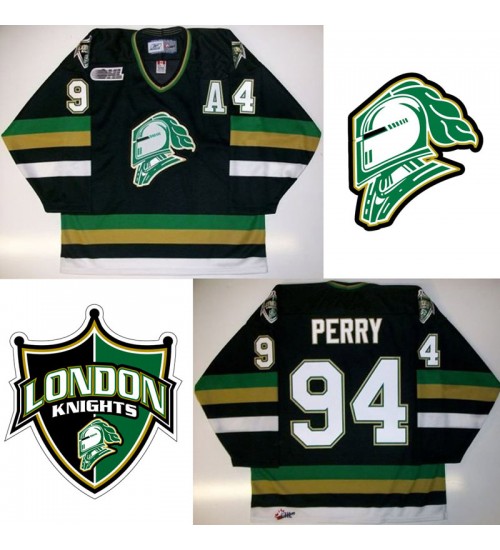 Custom CHL London Knights OHL 94 Corey Perry Authentic Hockey Jersey Black