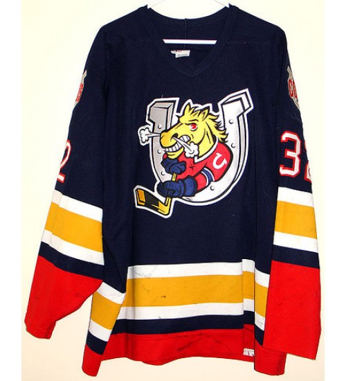 Custom CHL OHL Barrie Colts 32 Smith Authentic Hockey Jersey Away Blue