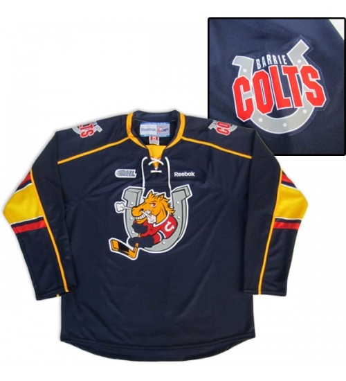 Custom CHL OHL Barrie Colts Premier Authentic Hockey Jersey Road Blue