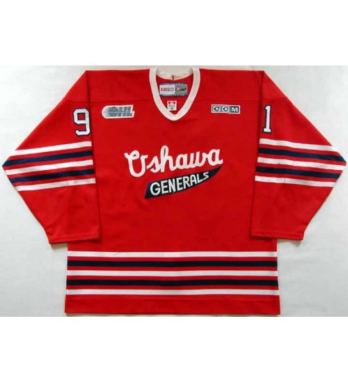 Custom CHL OHL Oshawa Generals 91 John Tavares CCM Authentic Hockey Jersey Red