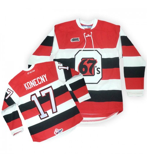 Custom CHL Ottawa 67s 17 Konecny Authentic Hockey Jersey