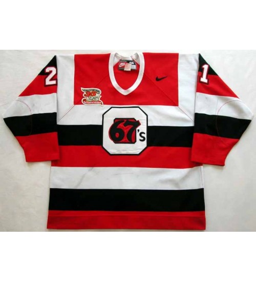 Custom CHL Ottawa 67s 21 Rodney Bauman Authentic Hockey Jersey Red