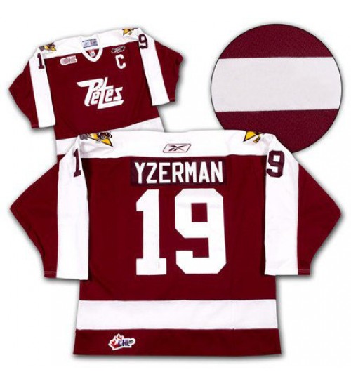 Custom CHL Peterborough Petes OHL 19 Steve Yzerman Authentic Hockey Jersey Road Burgundy