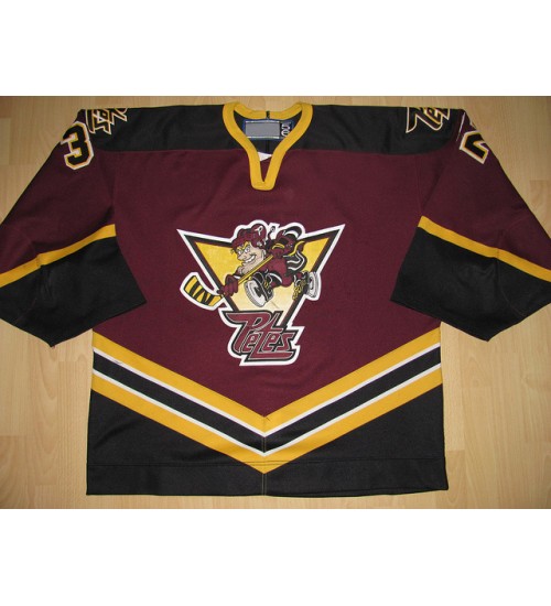 Custom CHL Peterborough Petes OHL 32 Jeff MacDougald Authentic Hockey Jersey Alternate Wine