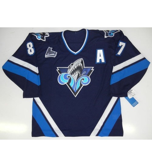 Custom CHL Rimouski Oceanic 87 Sidney Crosby Premier Authentic Hockey Jersey Blue