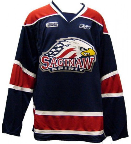 Custom CHL Saginaw Spirit OHL Premier Authentic Hockey Jersey Road Blue