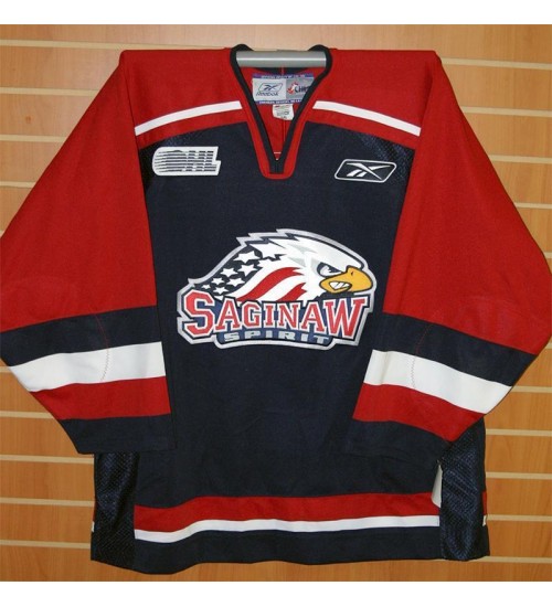 Custom CHL Saginaw Spirit OHL Premier Authentic Hockey Jersey Road Blue Red