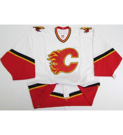 Custom Calgary Flames goaltender Authentic Hockey Jersey Away White