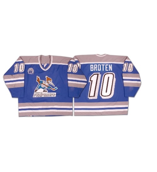 Custom Phoenix Roadrunners 10 Broten Hockey Jersey Blue