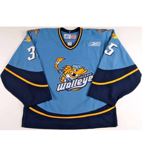 Custom ECHL Toledo Walleye 35 Jordan Pearce Authentic Hockey Jersey Blue