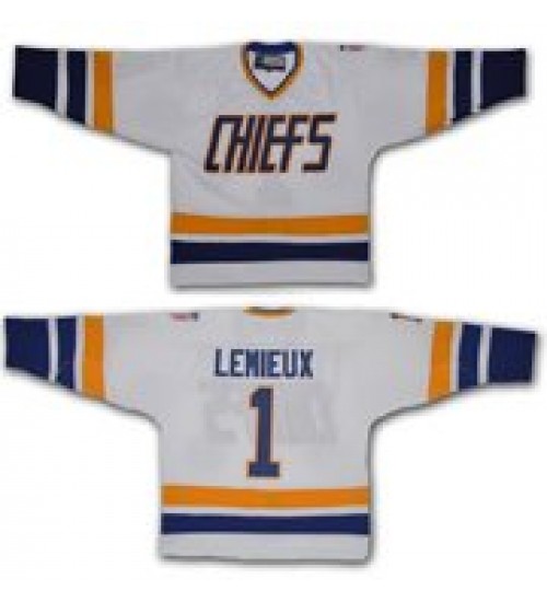 Custom Hanson Brothers Charlestown Chiefs 1 Lemieux Hockey Jersey White Slap Shot Movie