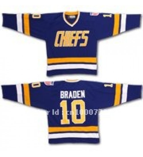 Custom Hanson Brothers Charlestown Chiefs 10 Braden Hockey Jersey Blue Slap Shot Movie