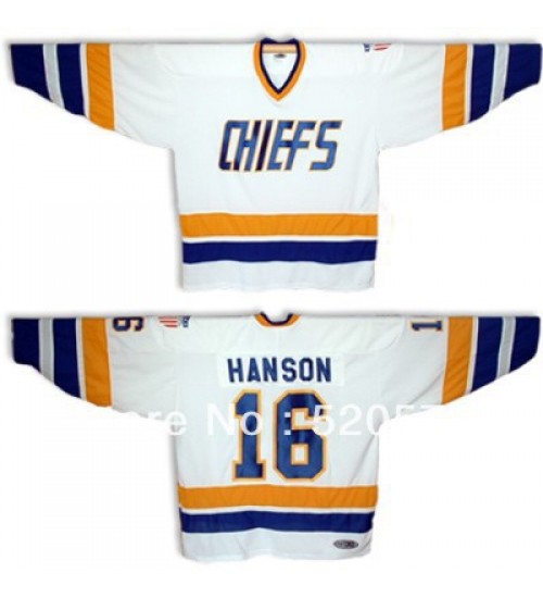 Hanson Brothers Charlestown Chiefs 16 Jack Hanson Hockey Jersey White Slap Shot Movie