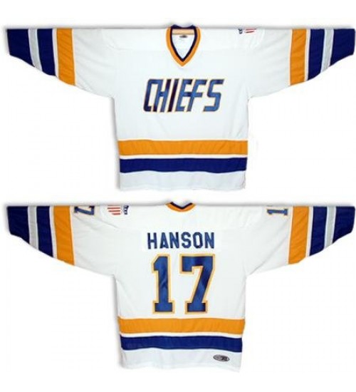 Hanson Brothers Charlestown Chiefs 17 Steve Hanson Hockey Jersey White Slap Shot Movie