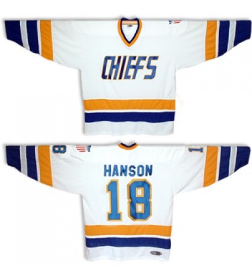 Hanson Brothers Charlestown Chiefs 18 Jeff Hanson Hockey Jersey White Slap Shot Movie