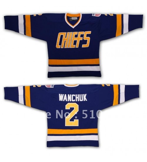 Custom Hanson Brothers Charlestown Chiefs 2 Wanchuk Hockey Jersey Blue Slap Shot Movie