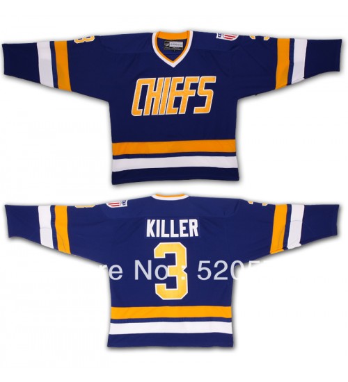 Custom Hanson Brothers Charlestown Chiefs 3 Killer Hockey Jersey Blue Slap Shot Movie