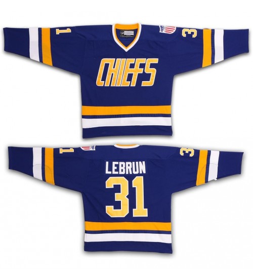 Custom Hanson Brothers Charlestown Chiefs 31 Lebrun Hockey Jersey Blue Slap Shot Movie