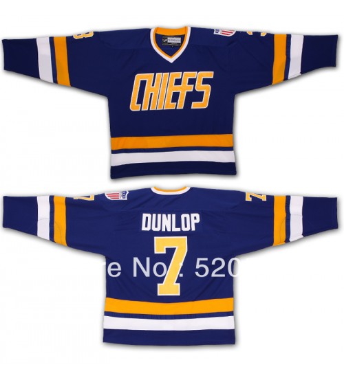 Custom Hanson Brothers Charlestown Chiefs 7 Dunlop Hockey Jersey Blue Slap Shot Movie