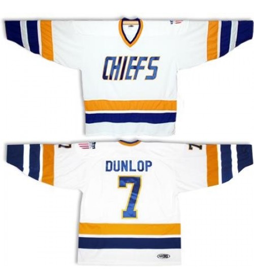 Custom Hanson Brothers Charlestown Chiefs 7 Dunlop Hockey Jersey White Slap Shot Movie