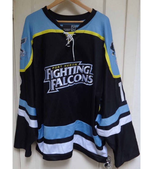 Custom NAHL Port Huron Fighting Falcons 12 Matt Jones Away Hockey Jersey Blue